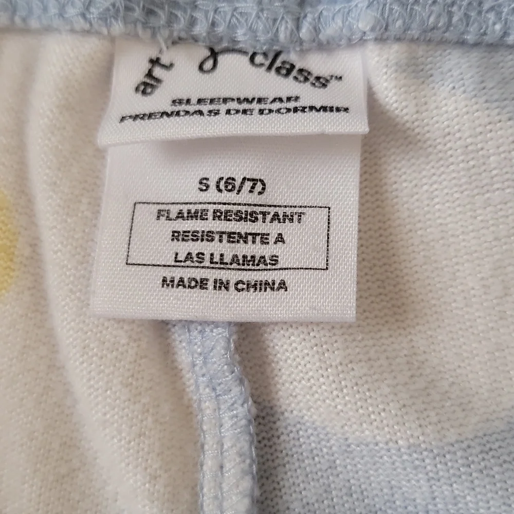 Art Class Girls Pajama Bottoms Daisy Floral Flare Leg Blue White Size 6/7 Small
